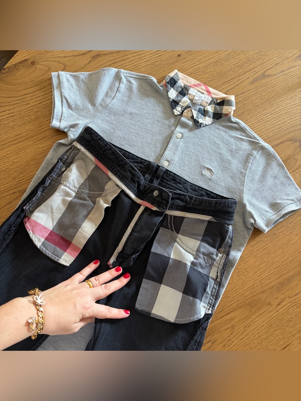 11-12 Years Authentic Burberry Boys Set William Polo Check Collar Jeans Pants